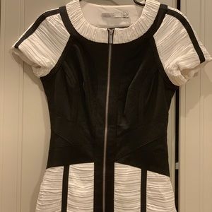 Black and white ruched bondage Karen Mullen Dress